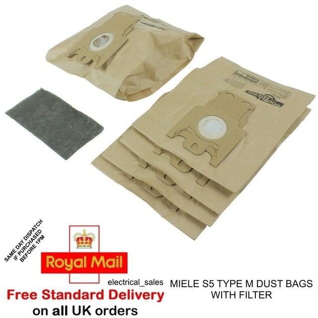 FITS MIELE TYPE M VACUUM CLEANER DUST HOOVER BAGS WITH FILTER 5 PACK OF
