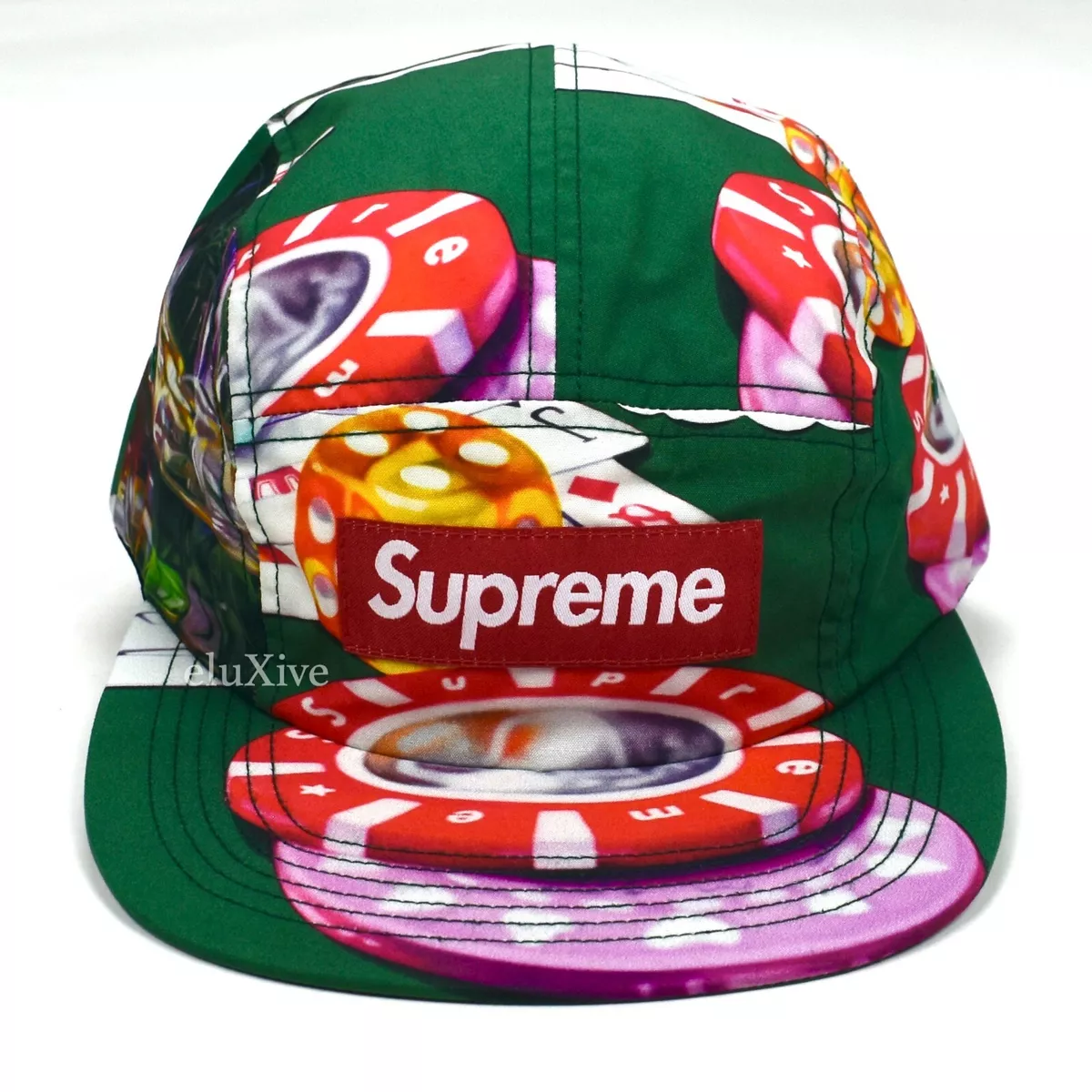 NWT Supreme Casino Print Box Logo Hat Green Camp Cap Mens DS FW18