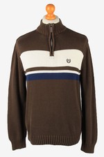 Chaps Zip Neck Jumper Pullover Vintage Mens Knitwear Brown L-IL2391