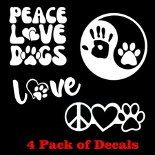 2 Pack Peace Love Dogs Paw Vinyl Decal Car Window Tumbler Laptop Tablet Notebook