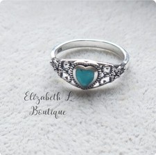 925 Sterling Siver Genuine Turquoise Heart Design Ring Boutique BNWT
