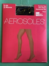 AEROSOLES Tights Ultra Sheer Control Top Reinforced Toe Pantyhose Black EF Med