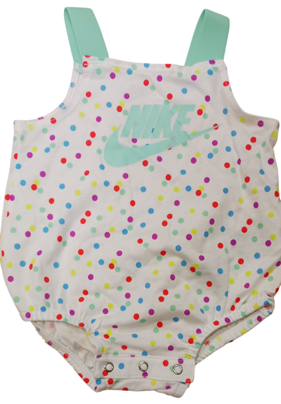 Nike Baby Girls One Piece White Romper with Multicolor Polka Dots