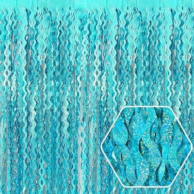 4 Pack Lake Blue wave Foil Fringe Curtain Backdrop 3.28Ft x 8.2Ft Metallic Ti...