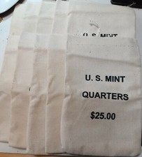 Coin Bags - Canvas Cloth Quarters $25 US Mint - EMPTY -10 count 5" x 8"