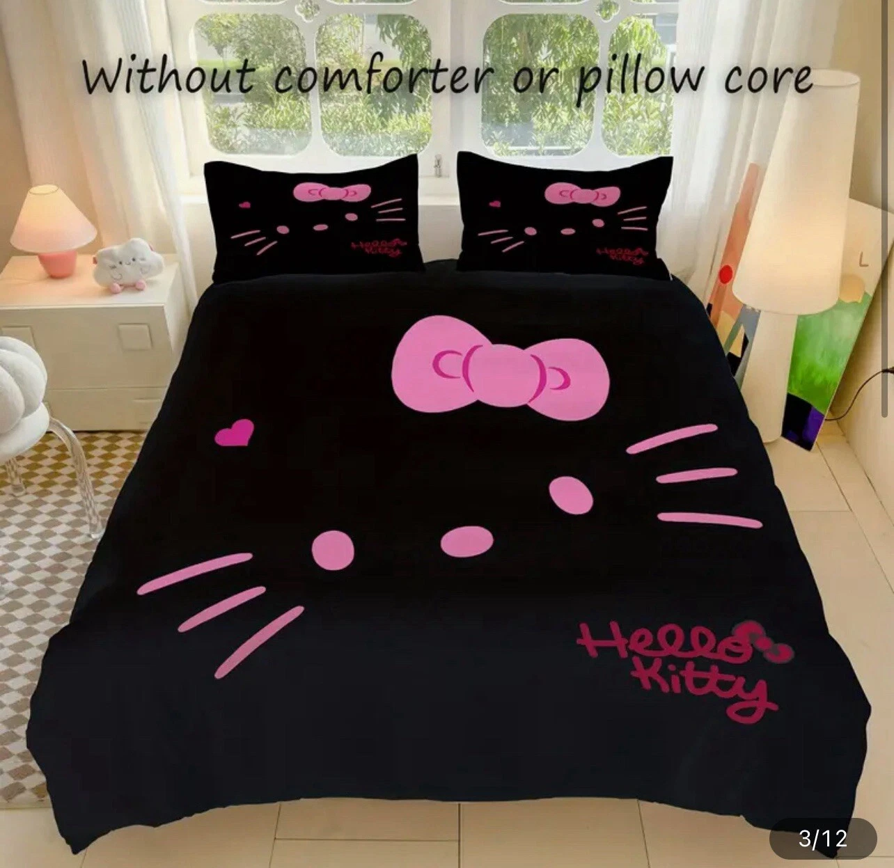 Hello Kitty Black Bedding Set Double Duvet Cover and Pillowcases