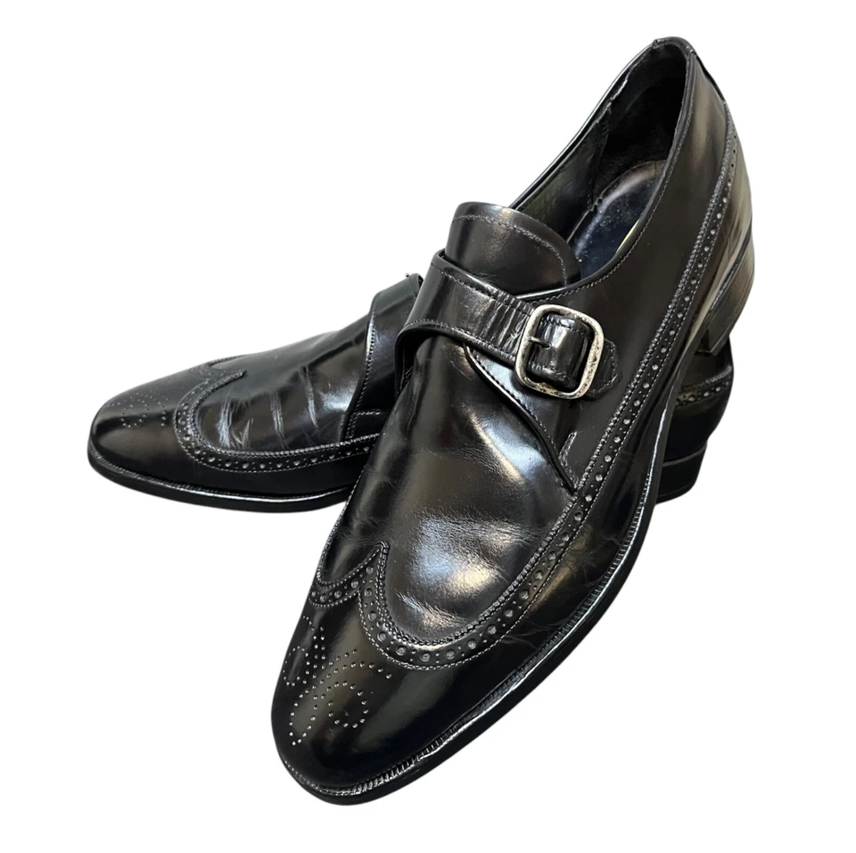 Zapatos Bostonianos De Colección Para Hombres 9 D Cuero Negro Mansfields Punta de Ala Monje Correa Oxford Foto 2 de 4