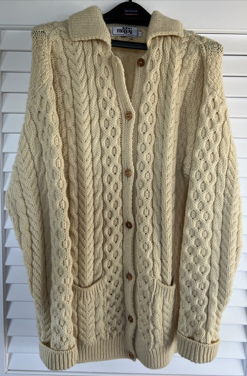 John Molloy Handknit Wool Fisherman Cardigan Sweater Donegal 