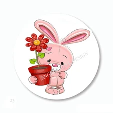Pink Bunny w/Red Daisy Easter Favors Scrapbook Stickers Labels Envelope Seals