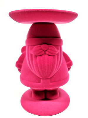 NEW Bath Body Works PINK FLOCKED SANTA GNOME 3-Wick Candle Holder Stand Pedestal