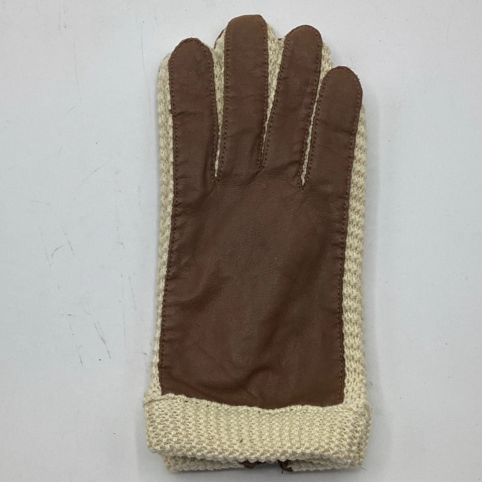 (10) Luvas NOS 1960s náilon, algodão fourchettes, couro marrom meninas 9-12 WLP9522 - Imagem 3 de 4