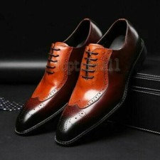 Handmade Men's Leather Oxfords Wingtip Multi Color Brogue Lace Up Shoes-374