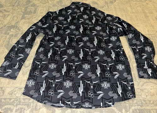 Rock & Roll Denim Black Youth Boy's Aztec Print Snap Shirt Long Sleeve Sz Large - Picture 2 of 5