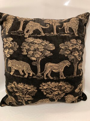 Lions Safari Theme Throw Pillow Big Safari Cats 17'' black and gold tone