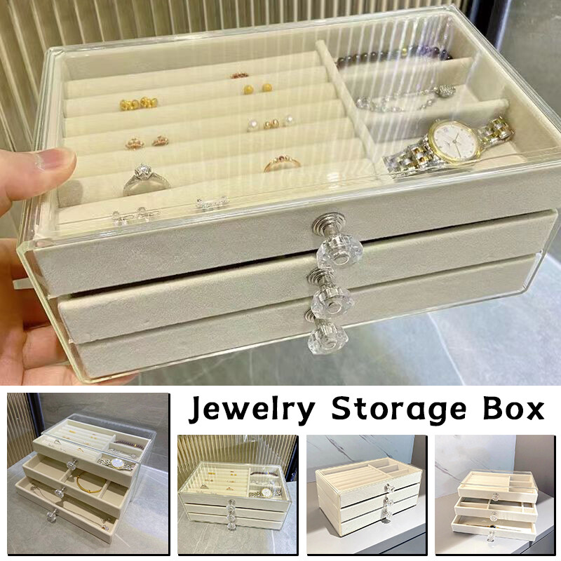 3-Drawer Jewelry Organizer Box for Earrings Necklaces Bracelets Storage and Display-image