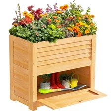 ABORON Raised Garden Bed Outdoor Wooden Elevated Planter with Storage Cabinet
