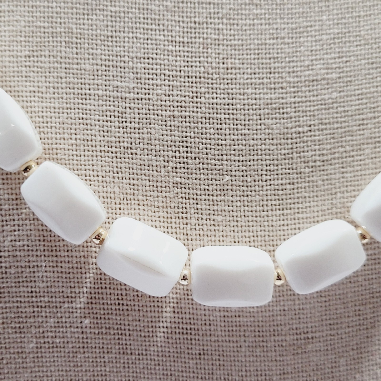 White Rounded Side Rectangle Bead w Gold Tone Sep… - image 13