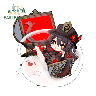 EARLFAMILY 5.1'' Anime Kawaii Hu Tao Chibi Car Decals Auto Body Laptop Stickers