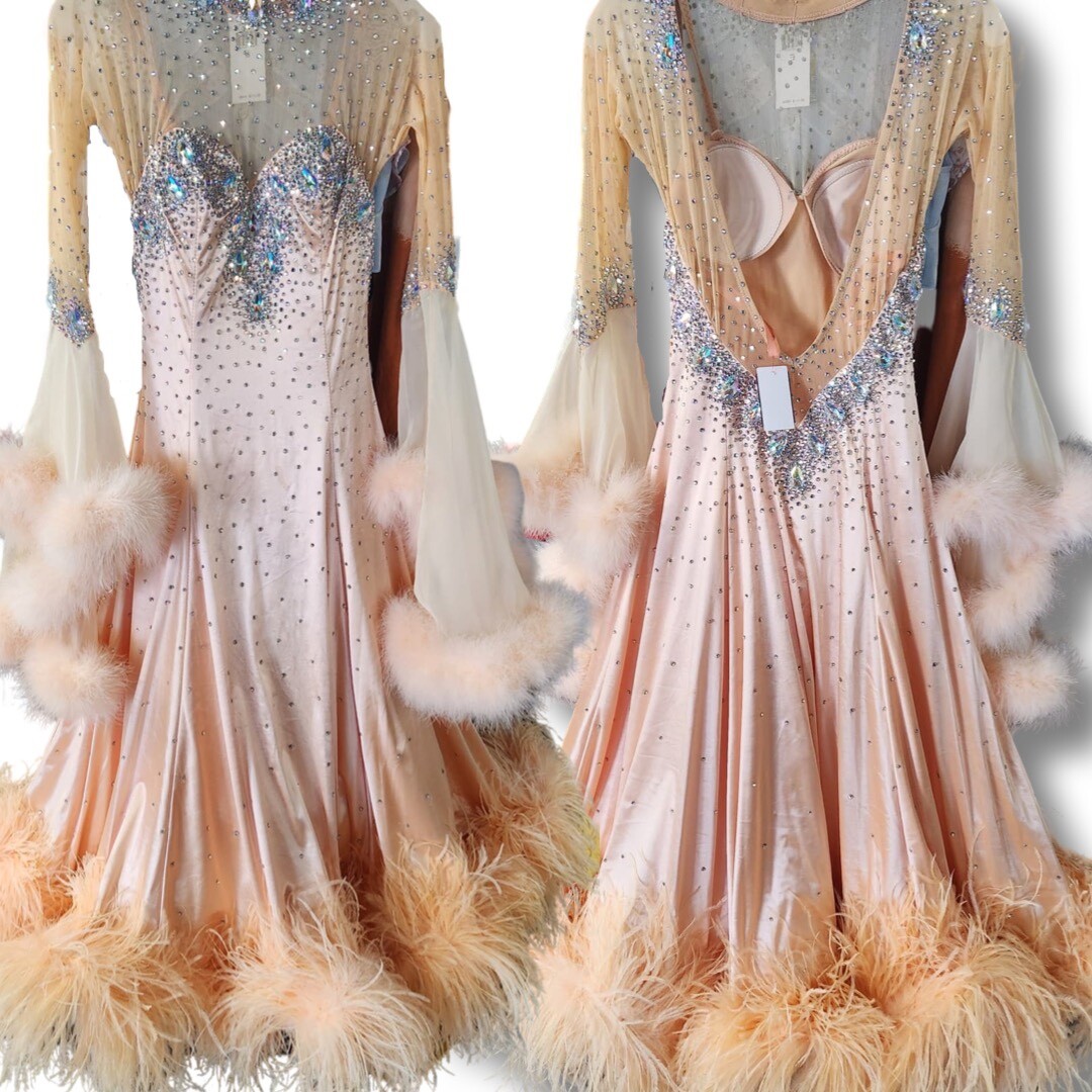 Vintage Burlesque DWTS rhinestone gown Ostrich Feathe… - Gem