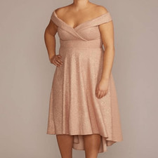 Oleg Cassini Plus Size 16W Off-The-Shoulder High Low Metallic Dress