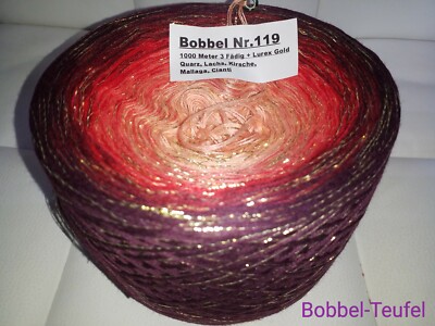 BOBBEL-TEUFEL Nr.119/1000 m 3 Fädig+Lurex Farbverlaufsgarn Bobbel 50% BW 50% PA