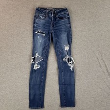 American Eagle Sz 00 Skinny Jeans Super Stretch X Distressed