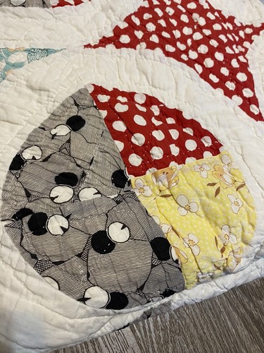 Vintage Antik 30er Jahre Kreismuster Handarbeit Quilt Decke Überwurf Landhaus - Bild 8 von 10