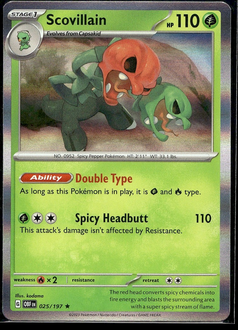 Scovillain 025/197 Rare Obsidian Flames Pokemon Holo Lightly Played