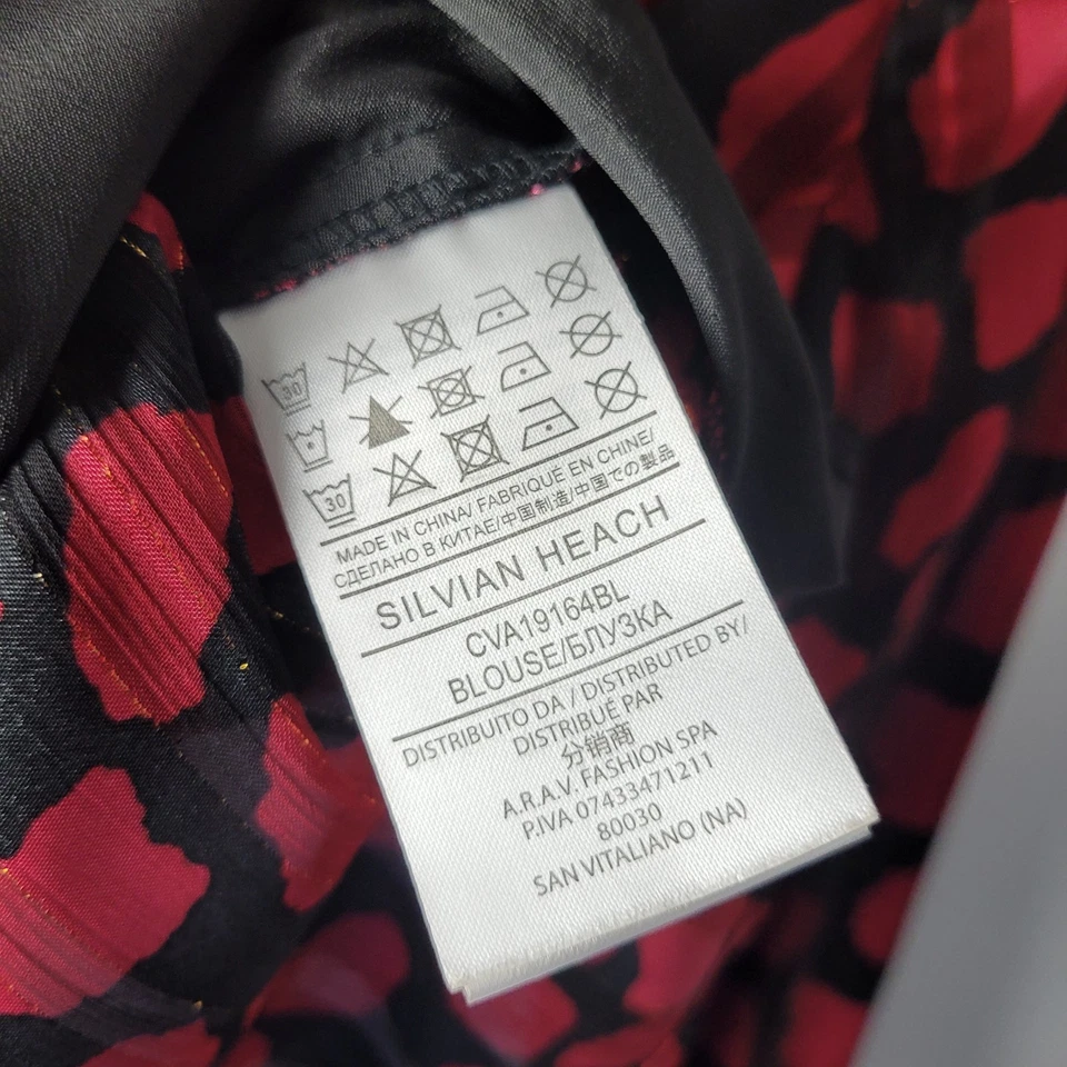 Silvian Heach Women XS Black Pink Sheer Faux Wrap Blouse Casual Smart Career - Image 4 of 4