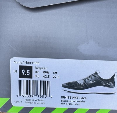 PUMA IGNITE NXT Lace Spikeless Golf Shoes Black Silver White Men's 9.5
