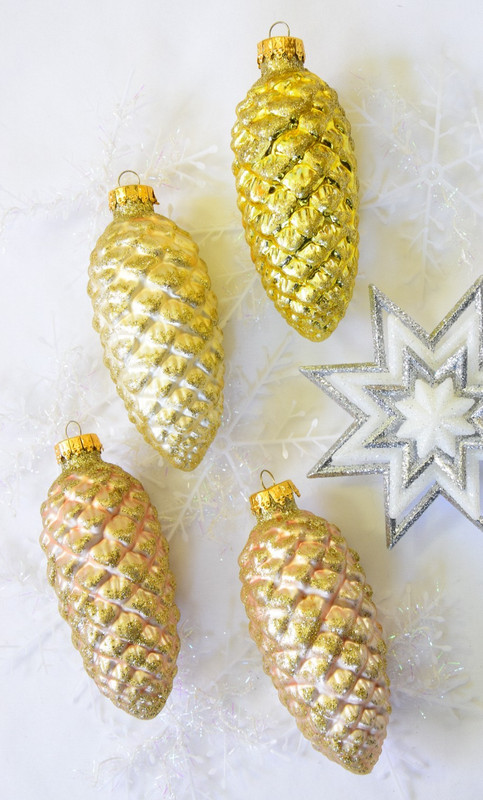 Four Glass Christmas Pine Cones