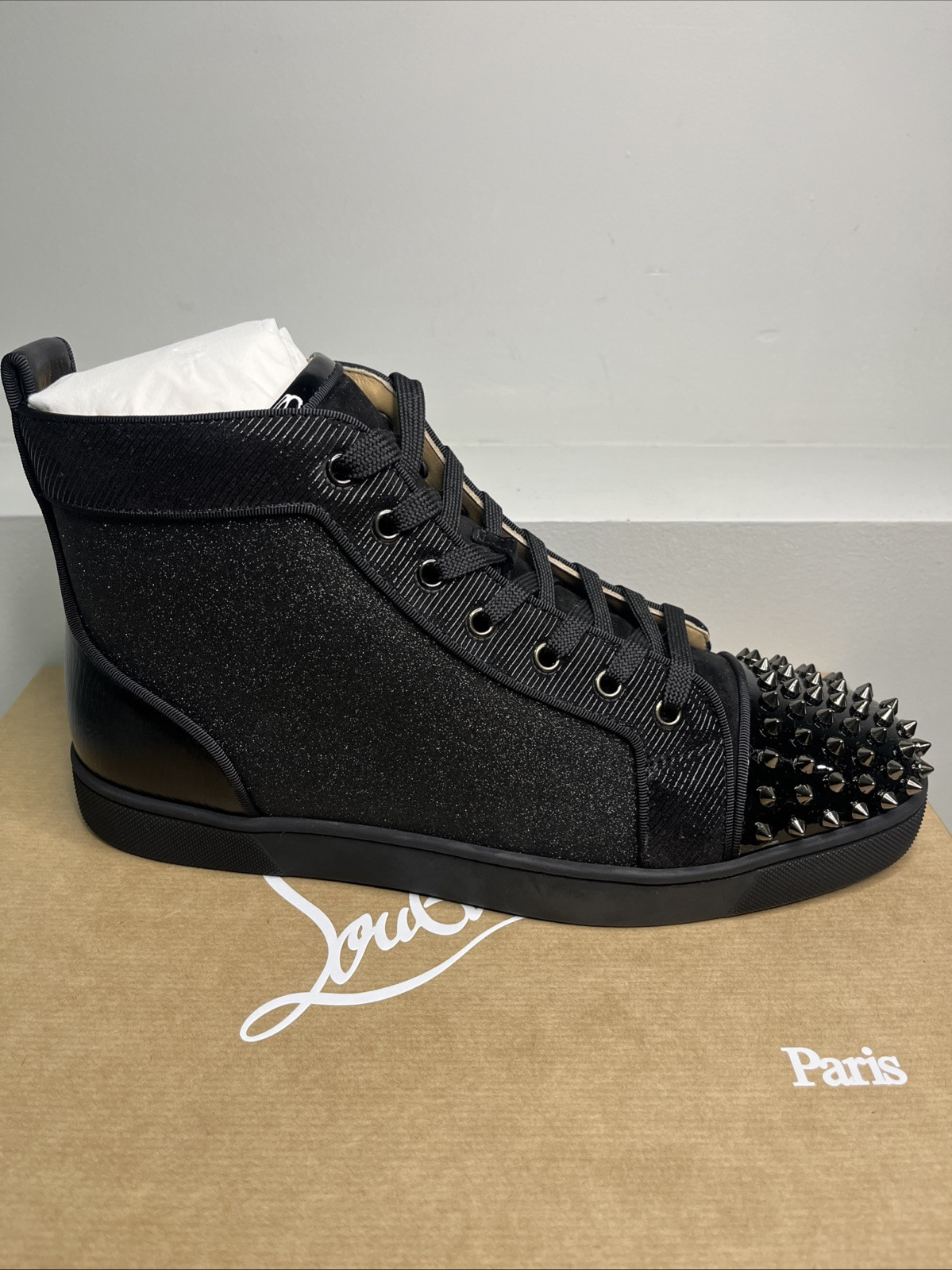 Christian Louboutin Mens Black Lou spikes Oralto Size 44