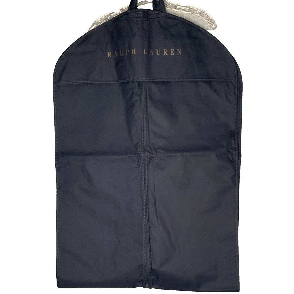 RALPH LAUREN Azul Marino y Dorado Traje Abrigo Vestido Lona Prenda Bolso Plegable 24x70 Foto 4 de 4