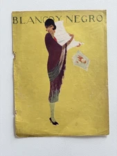 Antique Blanco y Negro Art Deco Cover – Woman in Fringe Dress Holding Papers