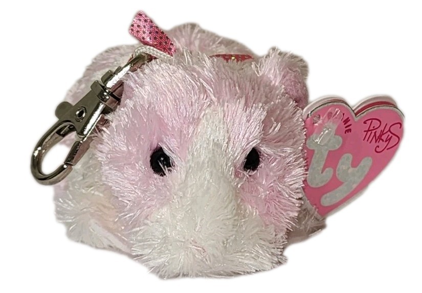 Ty Pinkys Beanie Baby - ROSA the Pink Guinea Pig (Metal Key Clip