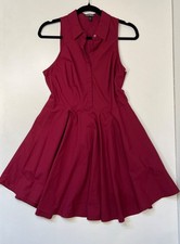 Express Burgundy Red Fit and Flare Sleeveless Dress Shirt Top Button Collar Sz 8