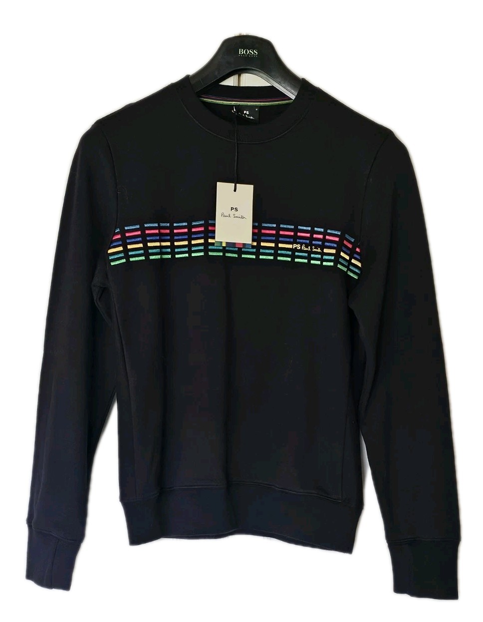 PAUL SMITH Sweatshirt Mens M Big Artist Stripe Black Stretch Cotton
