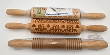 3 Wood Rolling Pins 1 Pasta  2 Christmas Holiday Embossed Cookies Baking Noodles
