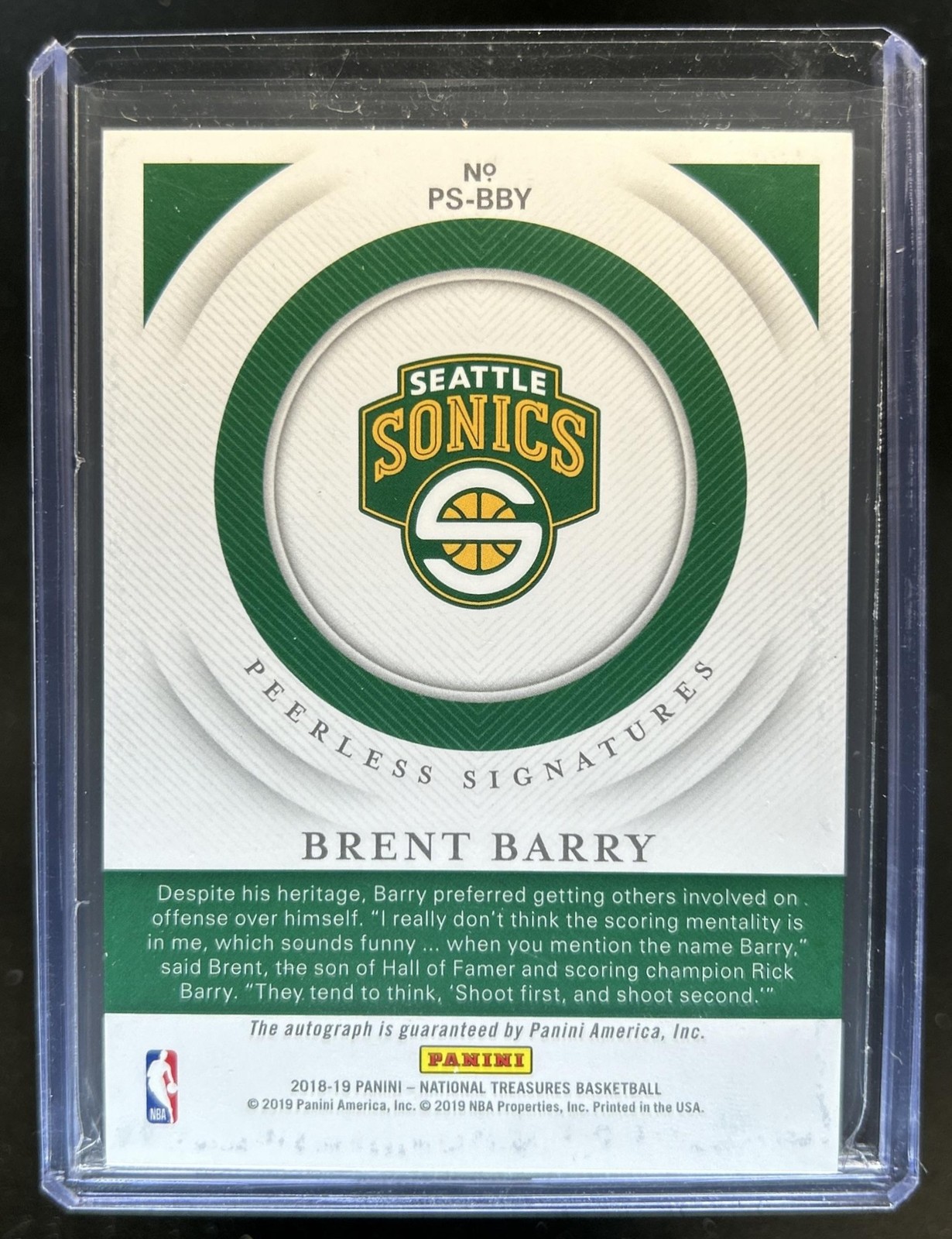 2018-19 Panini National Treasures Brent Barry Peerless Signatures Auto #/99 view 2