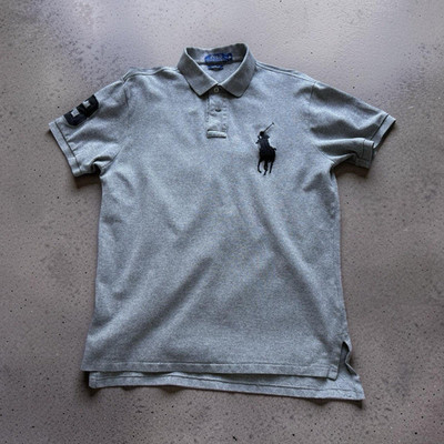 Polo Ralph Lauren Herren Polo M Grau Classic Fit Baumwolle Piqué Logo Stick