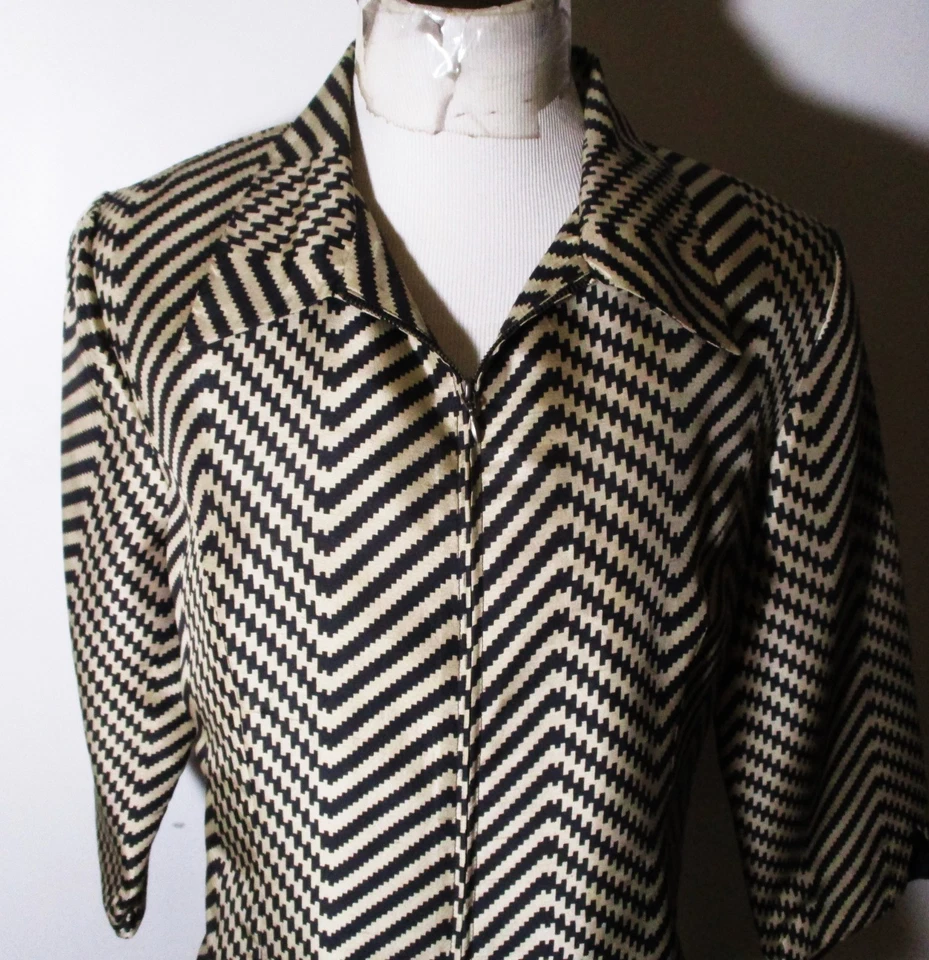 Blusa o chaqueta ligera SILKLAND negra tostada cremallera completa 100 % seda para mujer 12 Foto 2 de 4