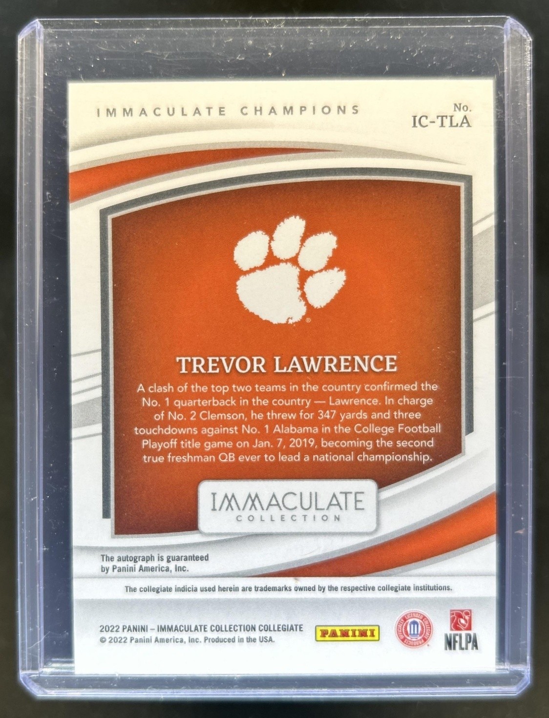 2022 Panini Immaculate Collegiate Trevor Lawrence Champions Auto Autograph #/49 view 2