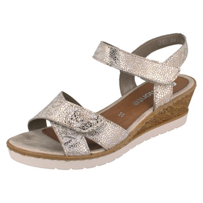 Ladies Remonte Metallic Leather Strappy Wedge Summer Sandals ''R6252''