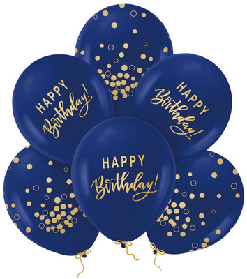 Happy Birthday Ballons Marineblau Gold x6
