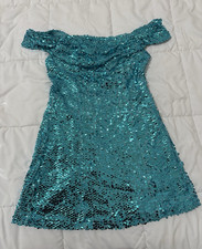 Lulus Blue Solid Sequin Off-Shoulder Strapless Mini Dress Party L
