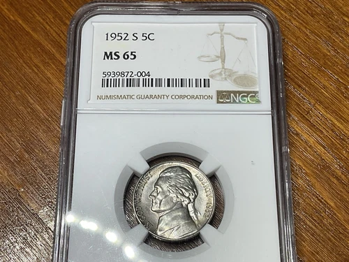1952 S Jefferson Nickel 5c Coin MS65 NGC 1952-S NGC cockeyed reverse Jefferson
