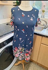 Shine Ladies Floral Dress Size Large Short Sleeve Blue (B97)