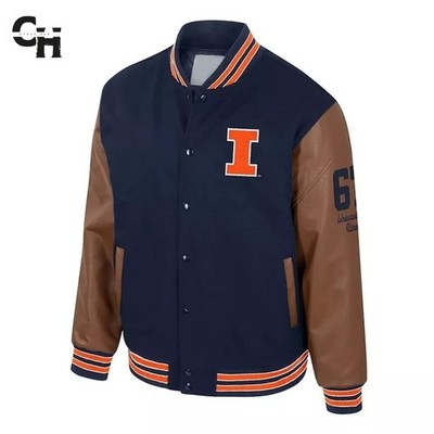 Letterman Illinois Fighting Illini Navy and Brown Varsity Jacket
