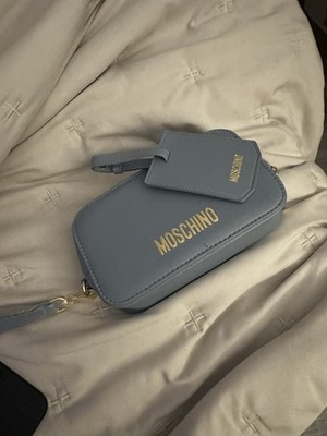 Moschino Leather Messenger Bag Gold Hardware Logo Hardware Blue