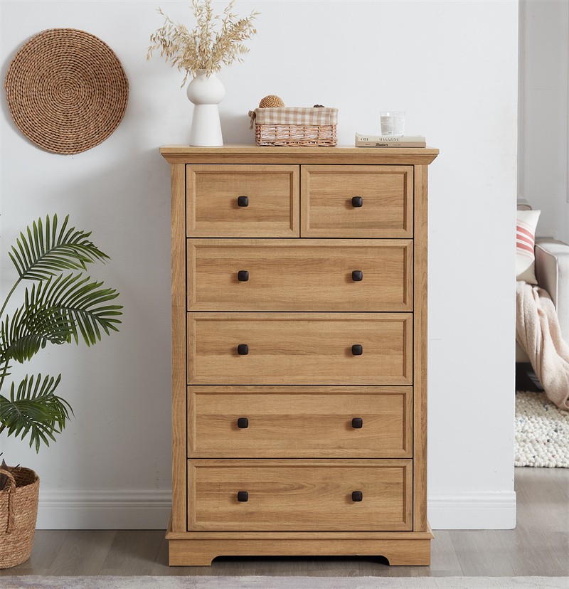 Farmhouse 6 Drawer Chest Dresser Clothes Storage Bedroom Tall Furniture Cabinet
